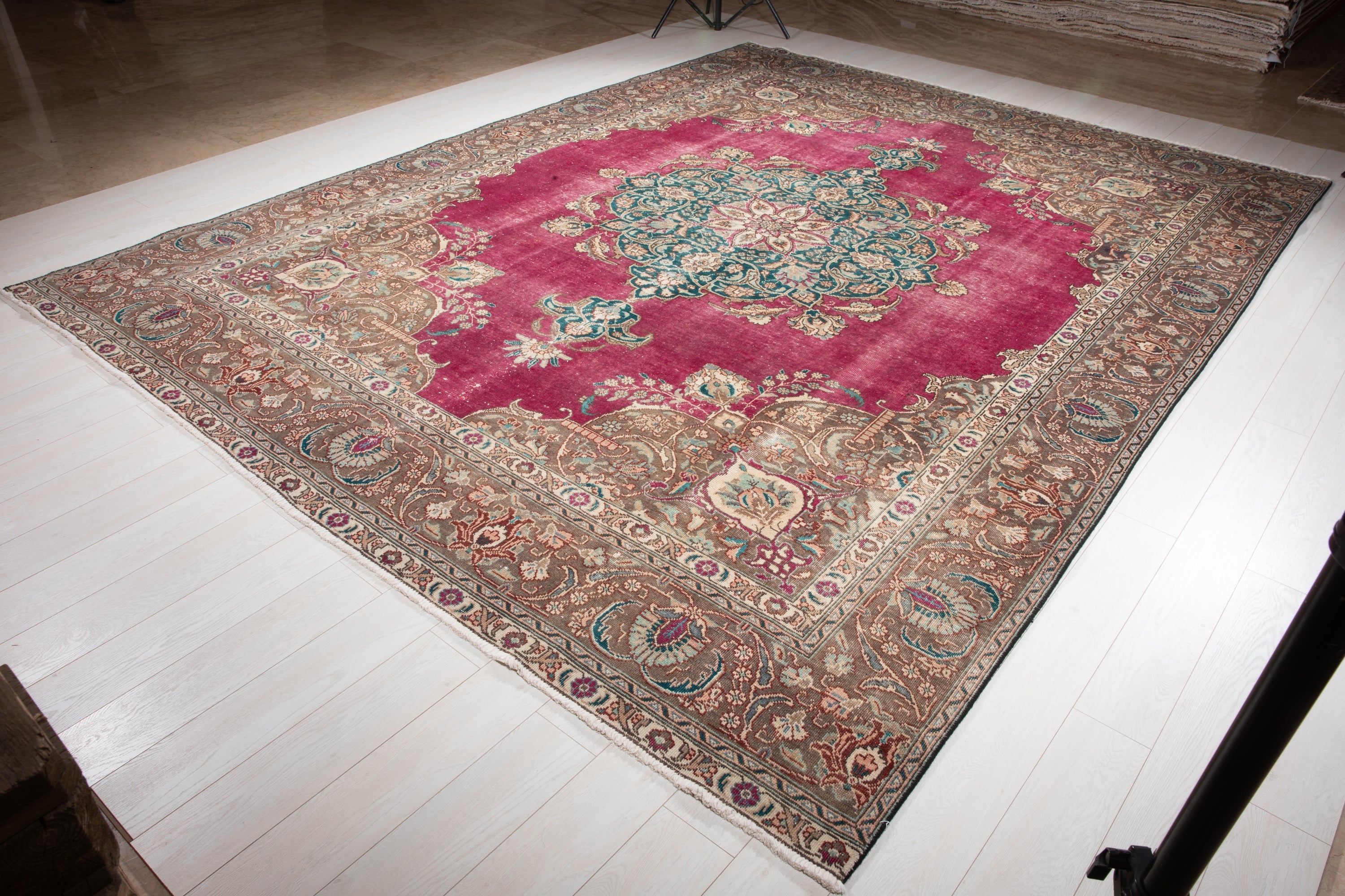 Hand-Knotted Vintage Large Wool Area Rug Faded – 12' 4" x 9' 6" (376 x 290 cm) - Yasi & Fara