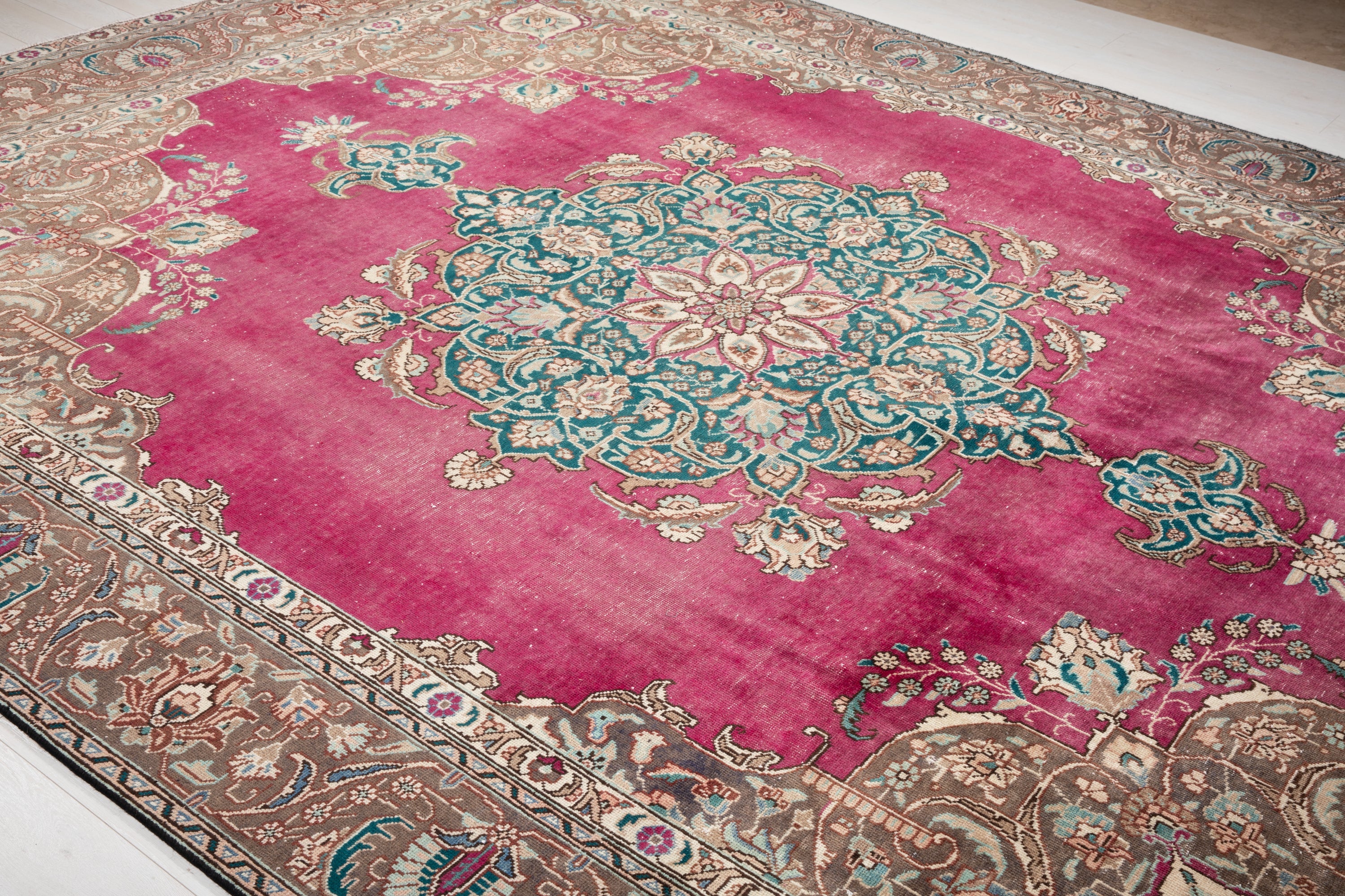 Hand-Knotted Vintage Large Wool Area Rug Faded – 12' 4" x 9' 6" (376 x 290 cm) - Yasi & Fara