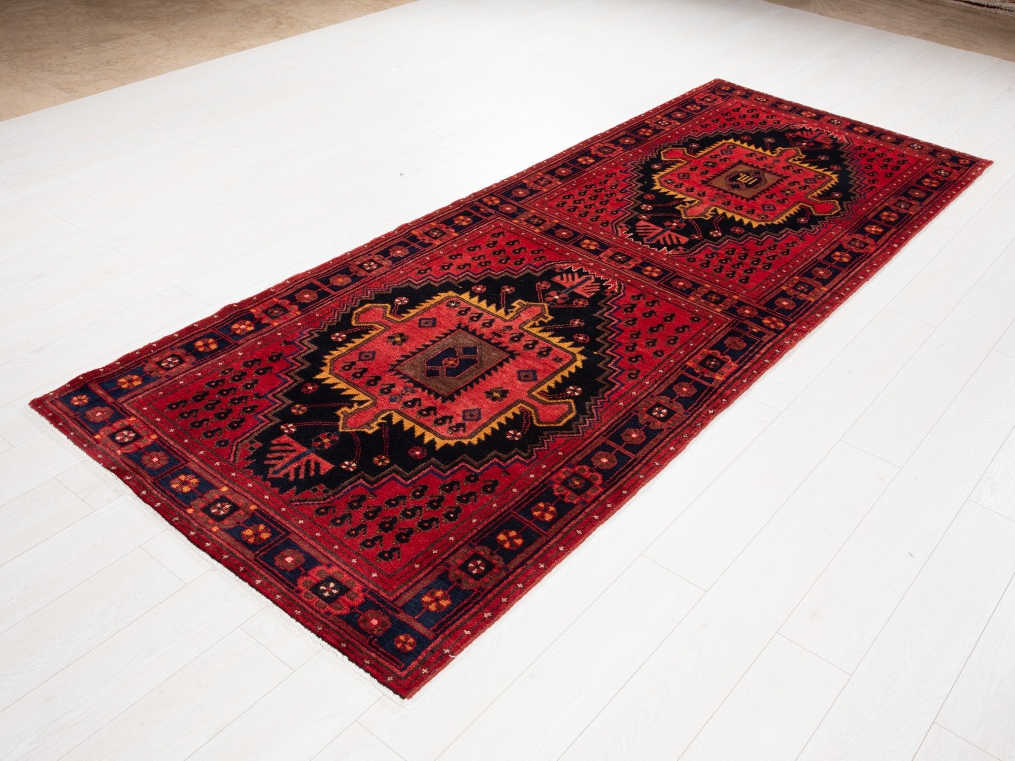 Hand-Knotted Vintage Wool Runner Rug – 9' 9" x 3' 9" (298 x 114 cm) - Yasi & Fara