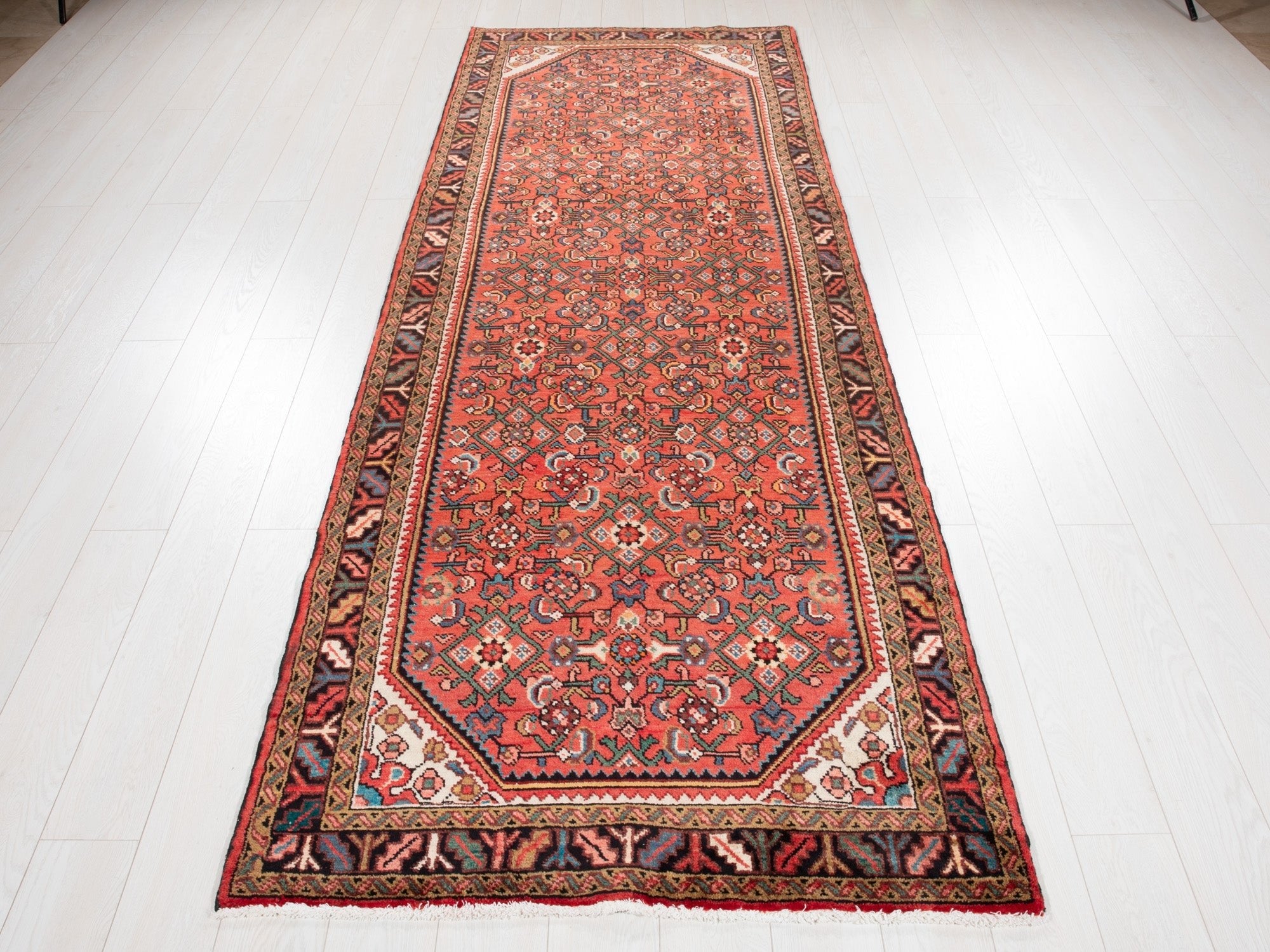 Hand-Knotted Vintage Wool Runner Rug – 10' 3" x 3' 7" (312 x 110 cm) - Yasi & Fara