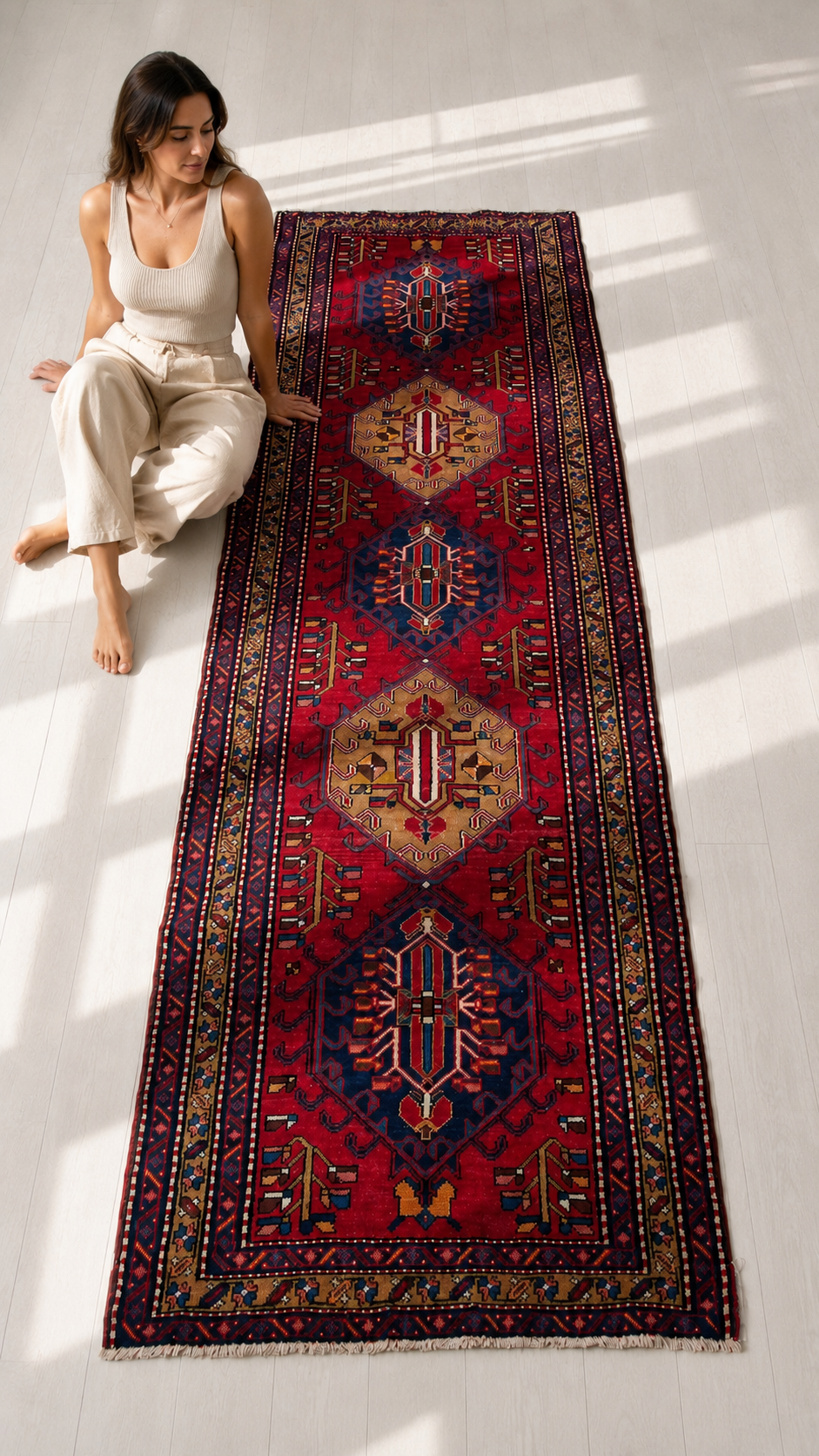 Hand-Knotted Vintage Wool Runner Rug – 10' 9" x 3' 9" (328 x 113 cm) - Yasi & Fara