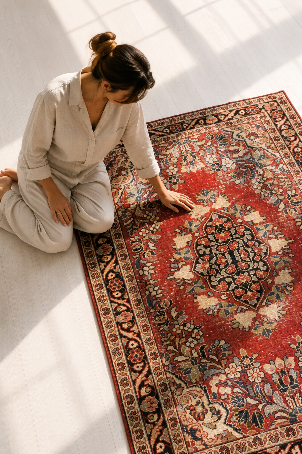 Hand-Knotted Vintage Wool Area Rug – 7' x 4' 6" (212 x 137 cm) - Yasi & Fara