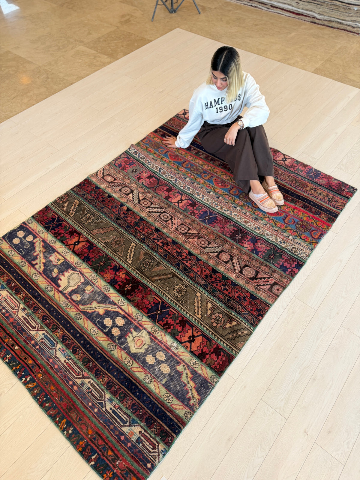 Vintage Multicolour Hand-Knotted Patchwork Rug – 7' 11" x 5' 6" (242 x 168 cm)