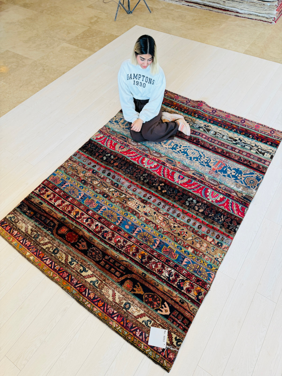 Vintage Multicolour Hand-Knotted Patchwork Rug – 7' 11" x 5' 5" (242 x 166 cm)