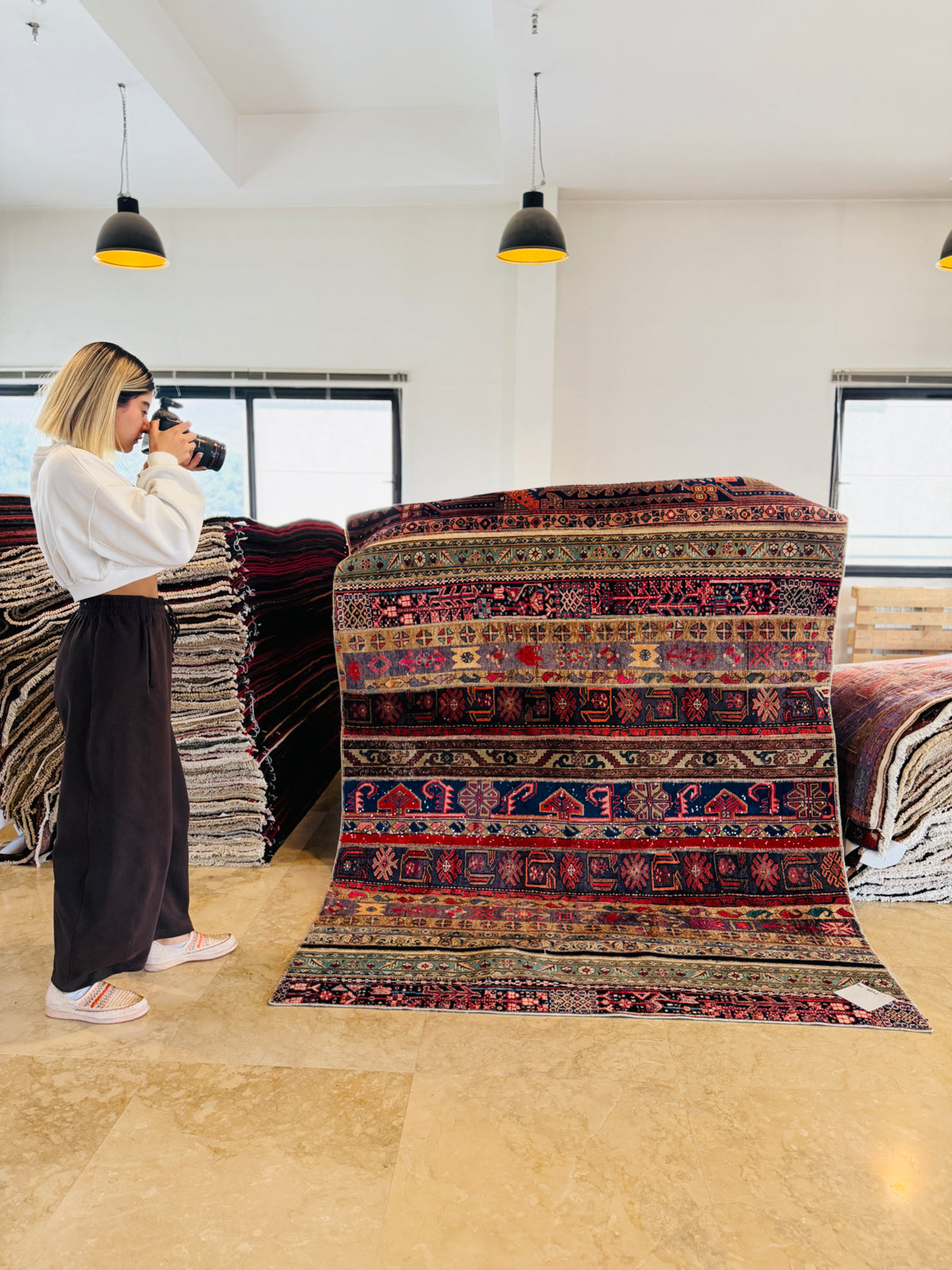 Vintage Multicolour Hand-Knotted Patchwork Rug – 7' 10" x 5' 7" (240 x 171 cm)