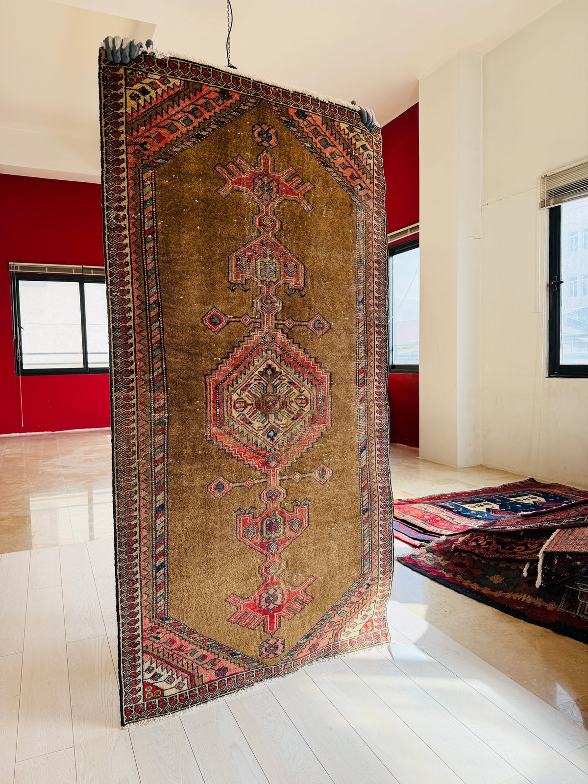 Antique Brown & Red Hand-Knotted Wool Rug – 6' 2" x 3' 3" (187 x 98 cm)