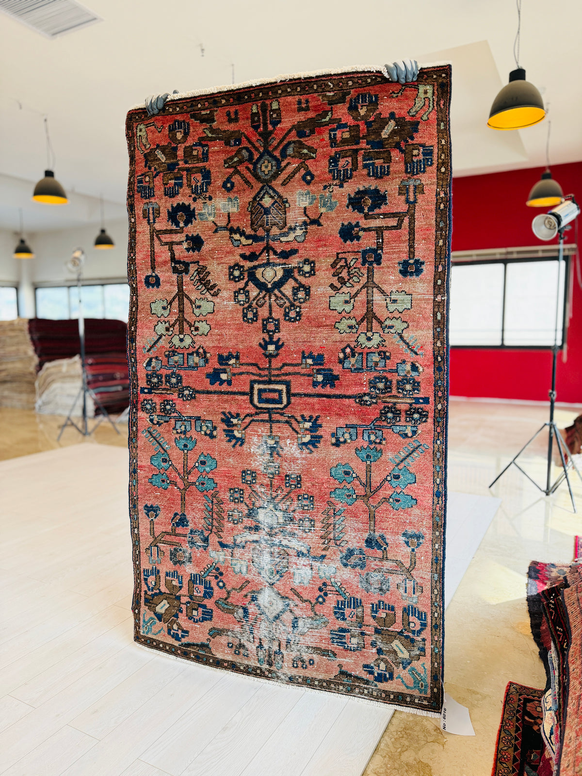 Antique Coral Red Hand-Knotted Wool Rug – 6' 4" x 3' 7" (192 x 109 cm)