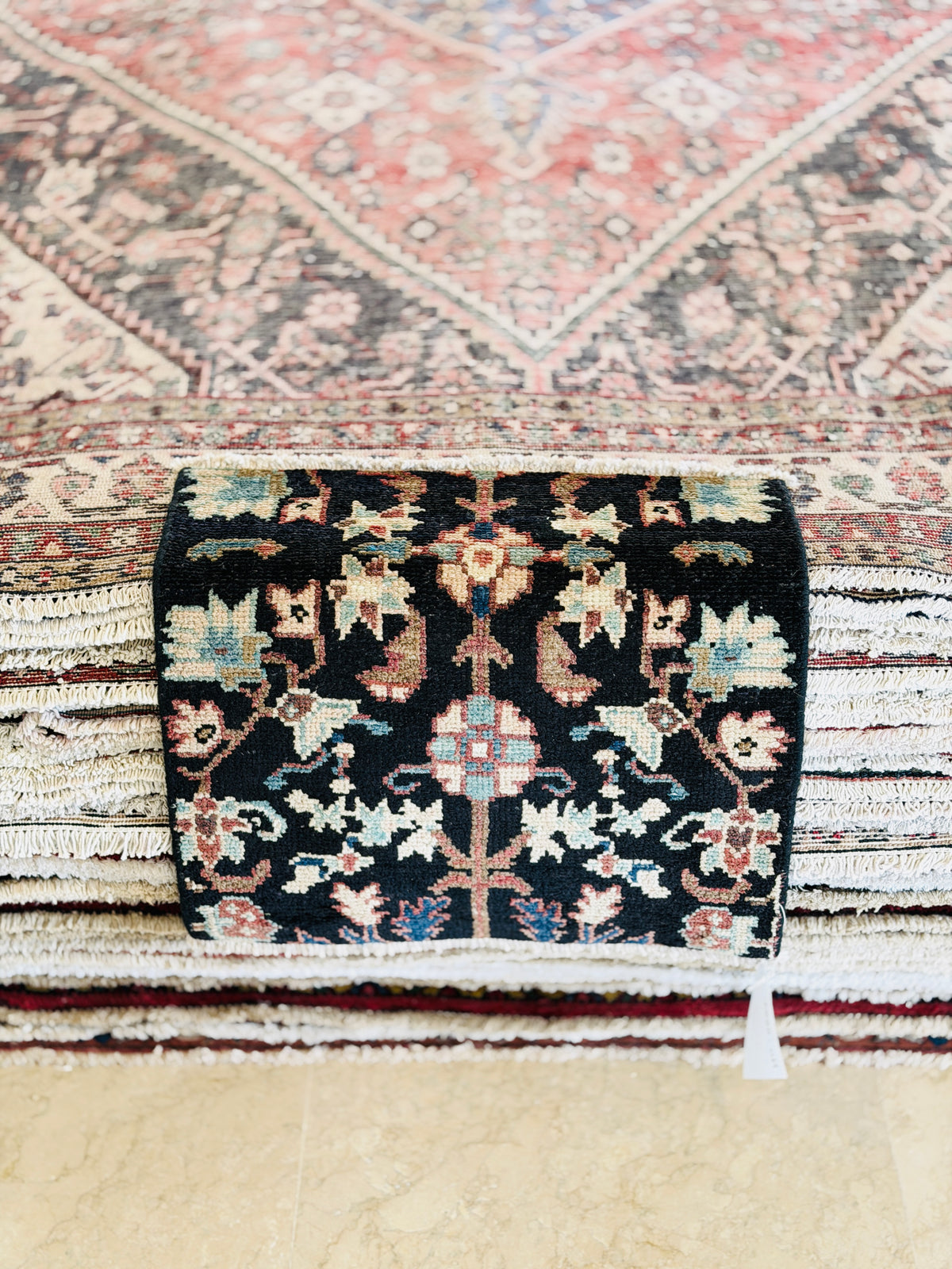 Small Antique Navy Blue Rug – 1' 11" x 1' 10" (58 x 57 cm)