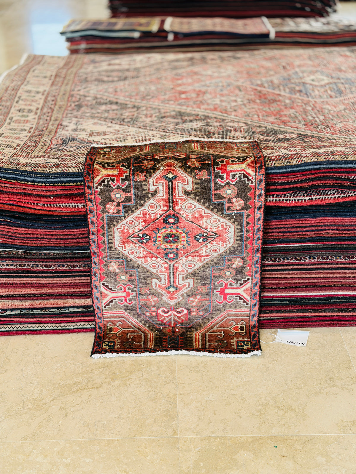 Small Antique Charcoal Black, Rust Red Rug – 3' 4" x 2' 0" (101 x 60 cm)