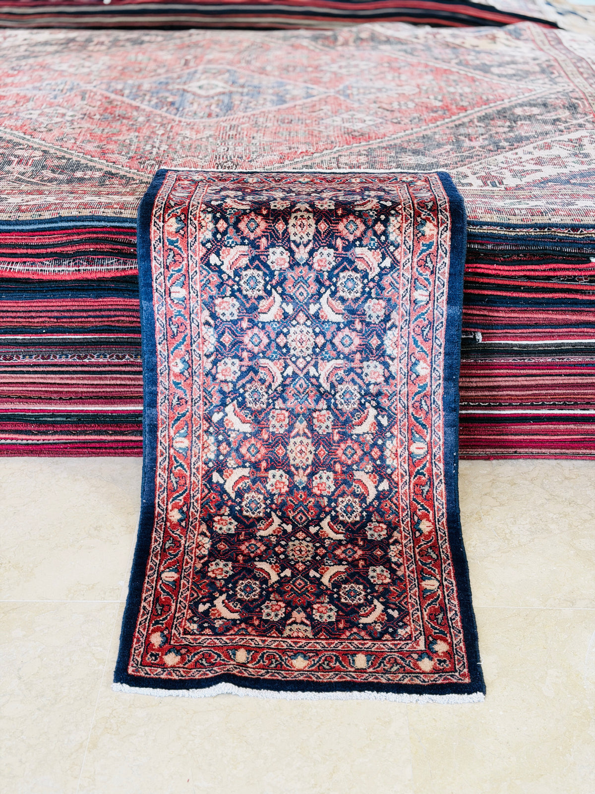 Small Antique Navy Blue Rug – 5' 3" x 2' 6" (160 x 75 cm)