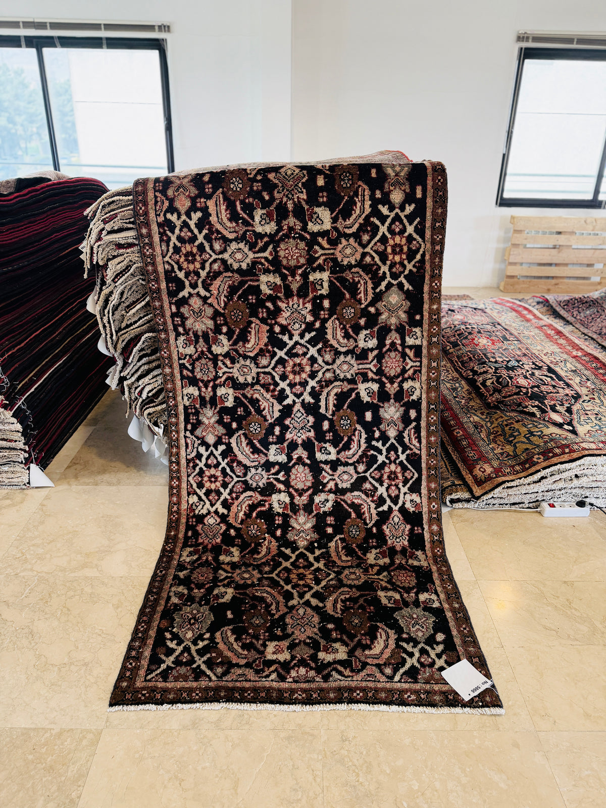 Antique Deep Navy Blue Area Rug – 8' 7" x 3' 8" (261 x 111 cm)