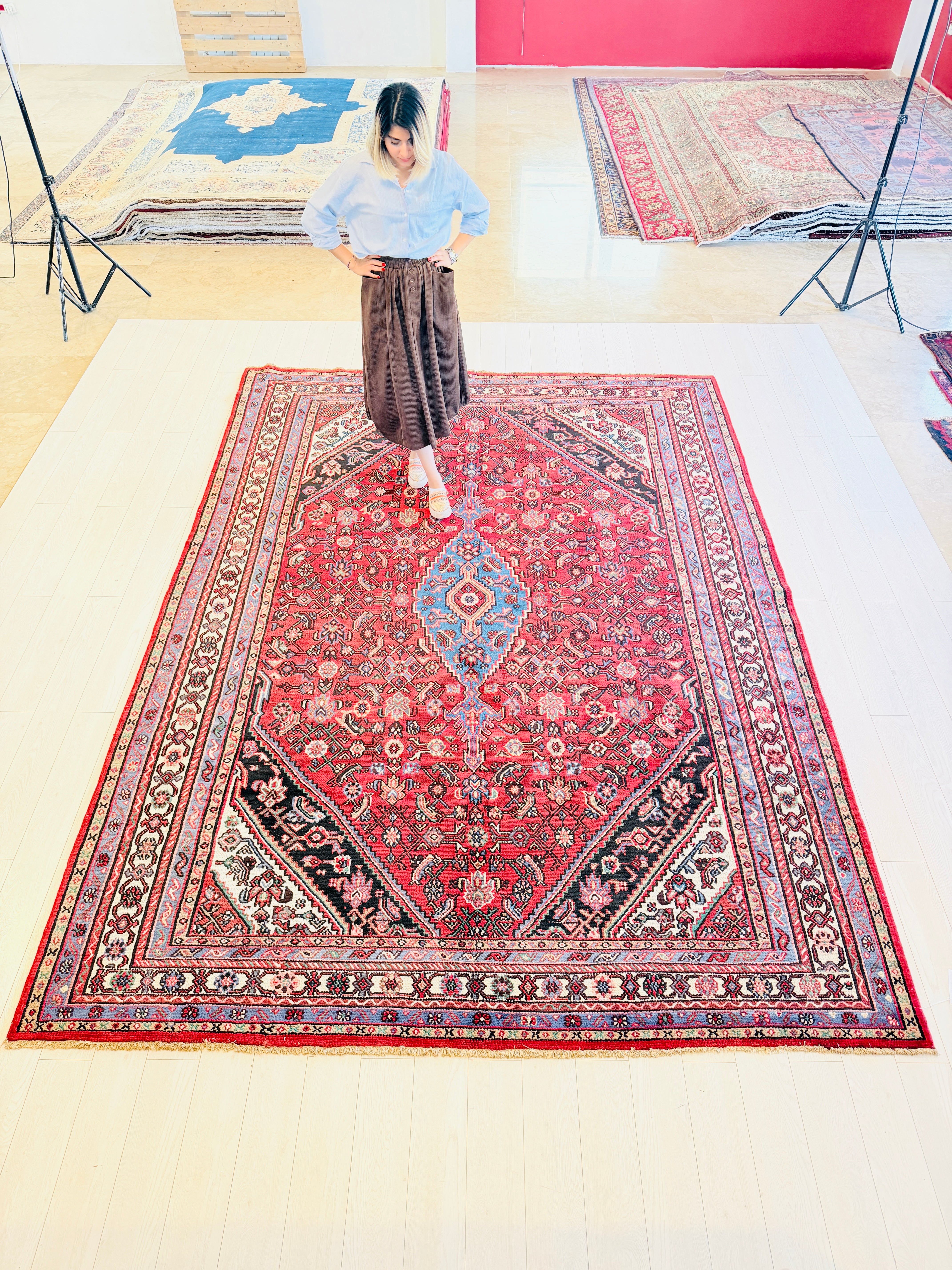 Vintage Red and beige Geometric Rug – 11' 11" x 8' 6" (362 x 260 cm)