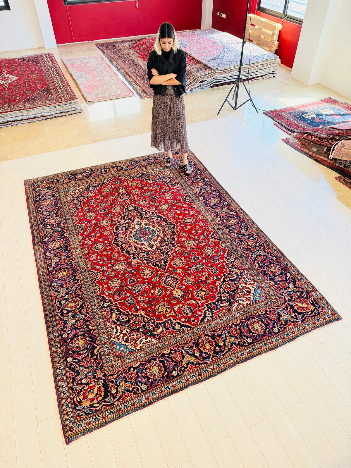 Vintage Red and navy Traditional Rug – 10' 6" x 7' 7" (321 x 232 cm)