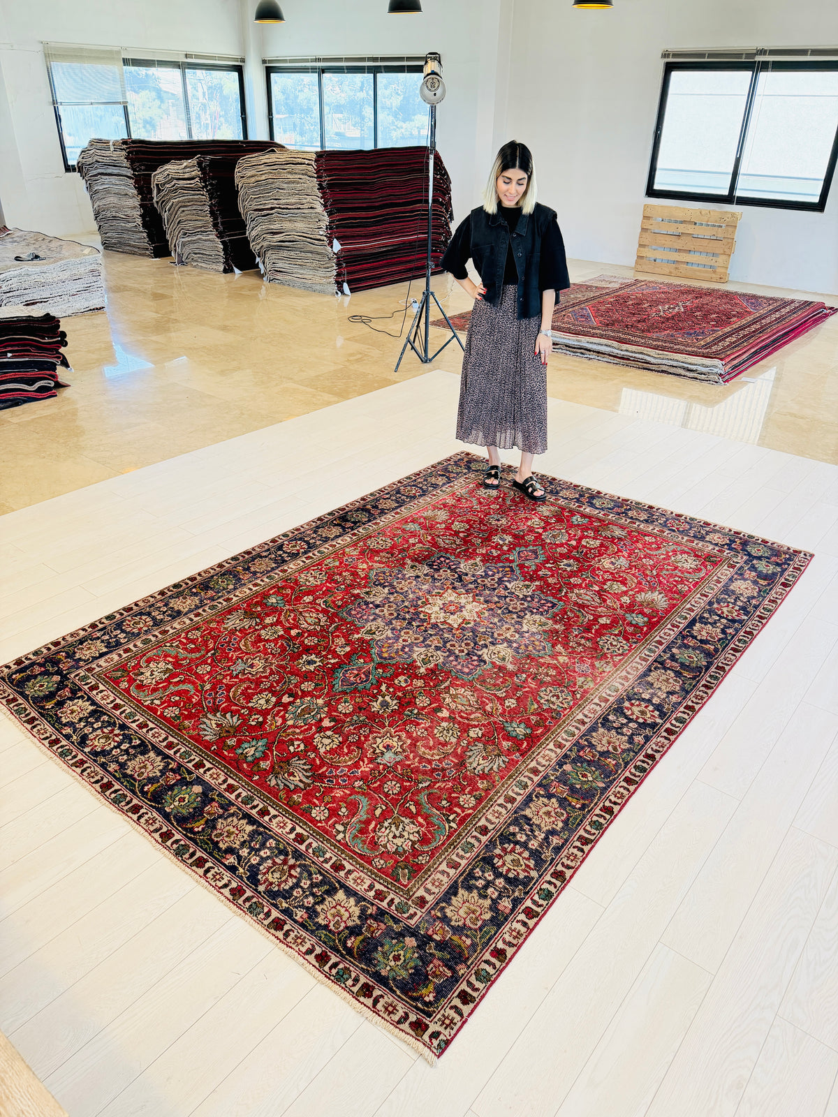 Vintage Red and beige Traditional Rug – 9' 9" x 6' 9" (297 x 206 cm)
