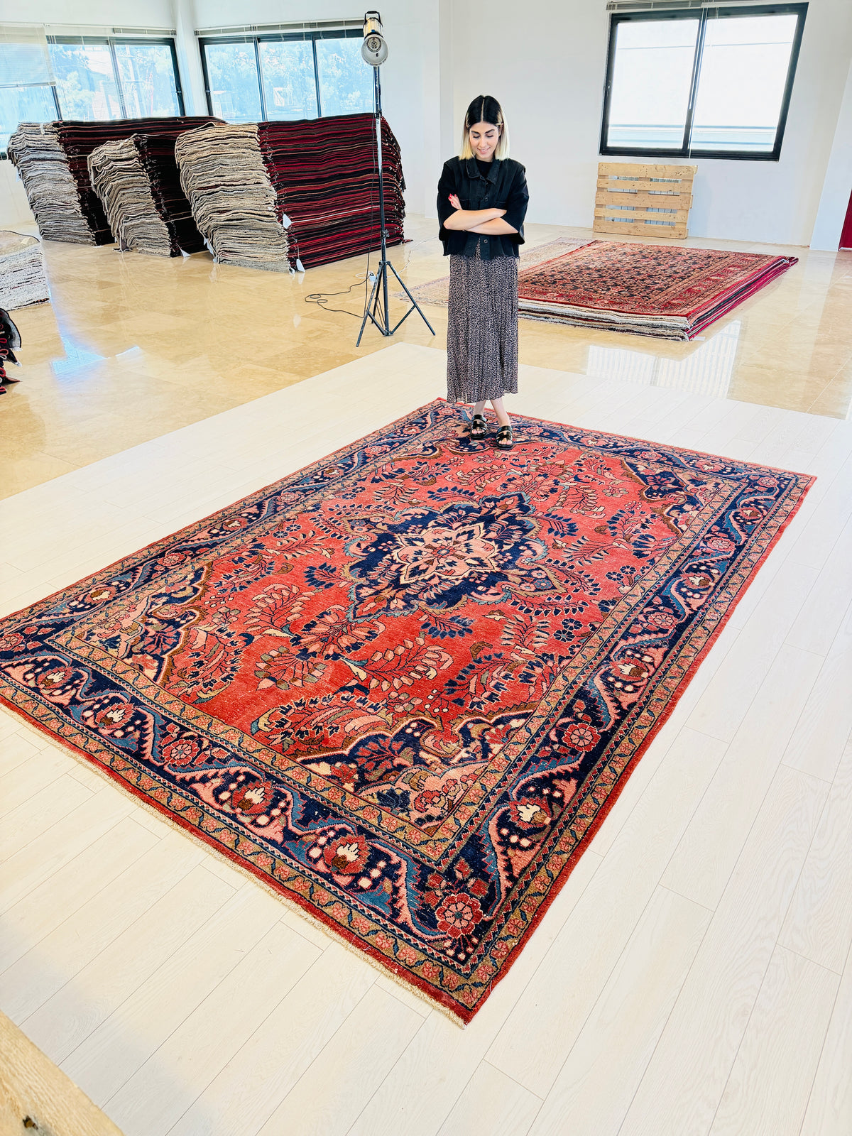 Collectible Vintage Red and navy Floral Rug – 10' 9" x 7' 6" (327 x 229 cm)