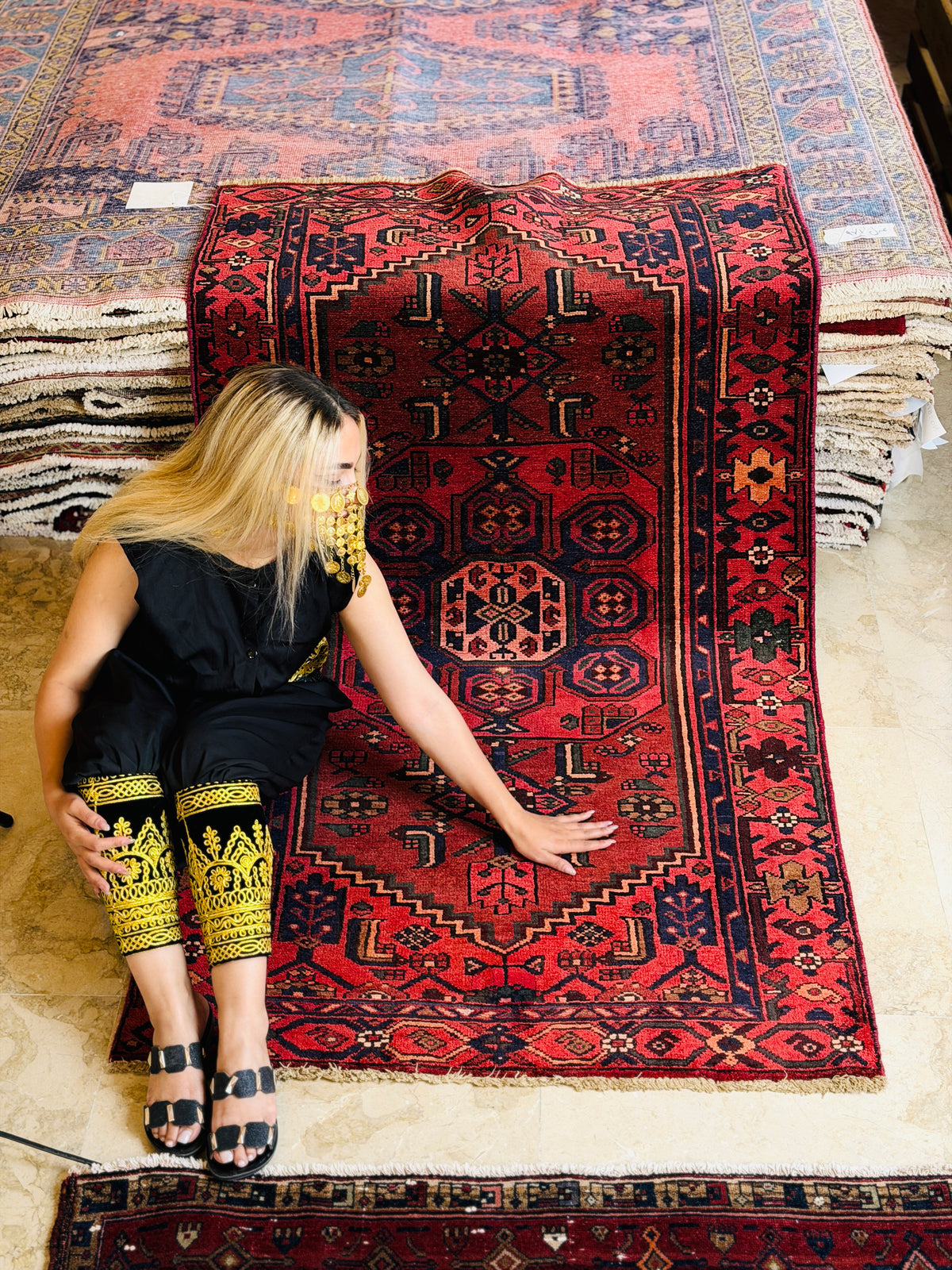 Vintage Rust Red Allover Geometric Hand-Knotted Area Rug – 6' 4" x 3' 7" (192 x 108 cm)