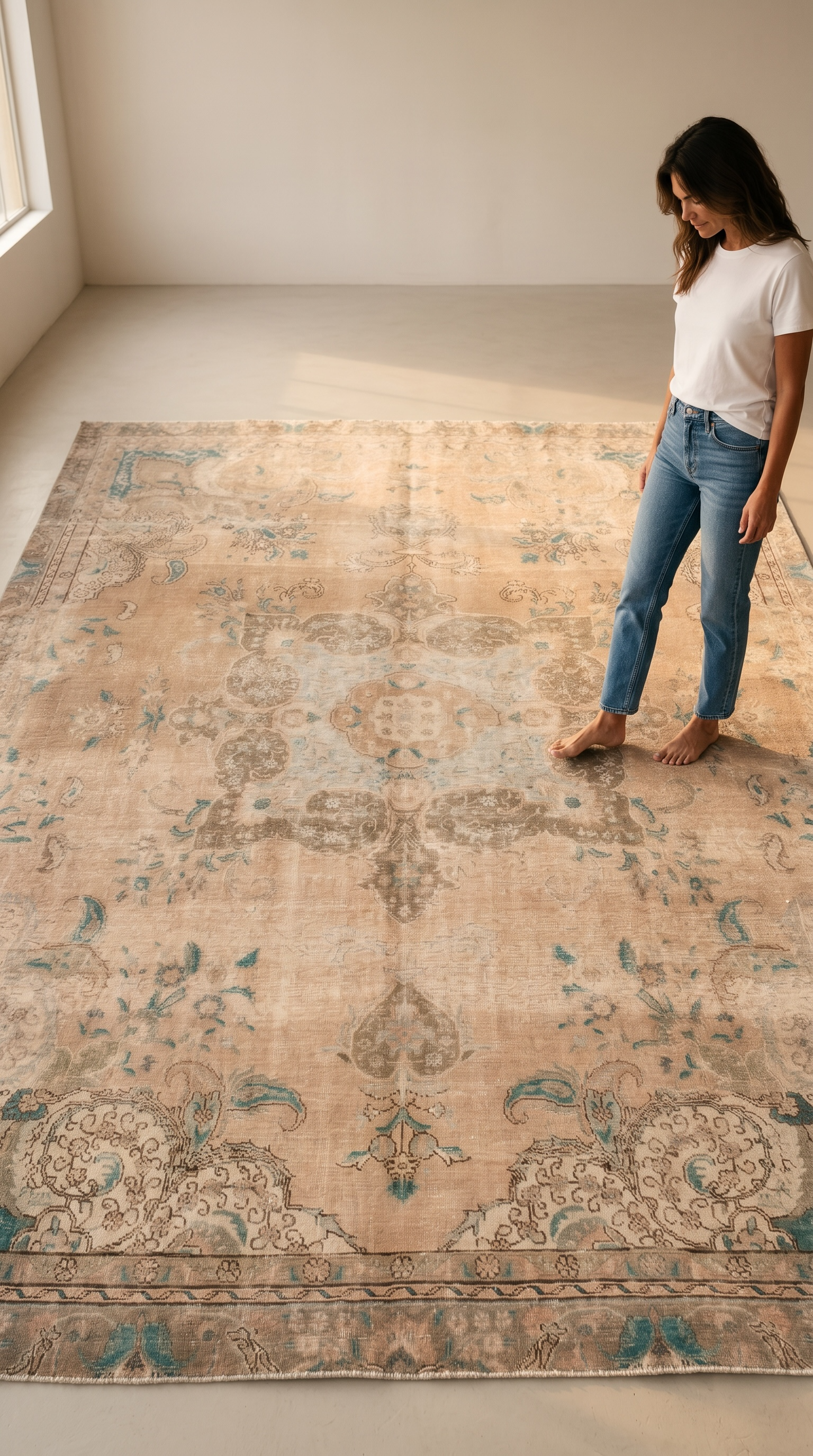 Hand-Knotted Vintage Large Wool Area Rug Faded – 11' 2" x 8' 4" (342 x 254 cm) - Yasi & Fara