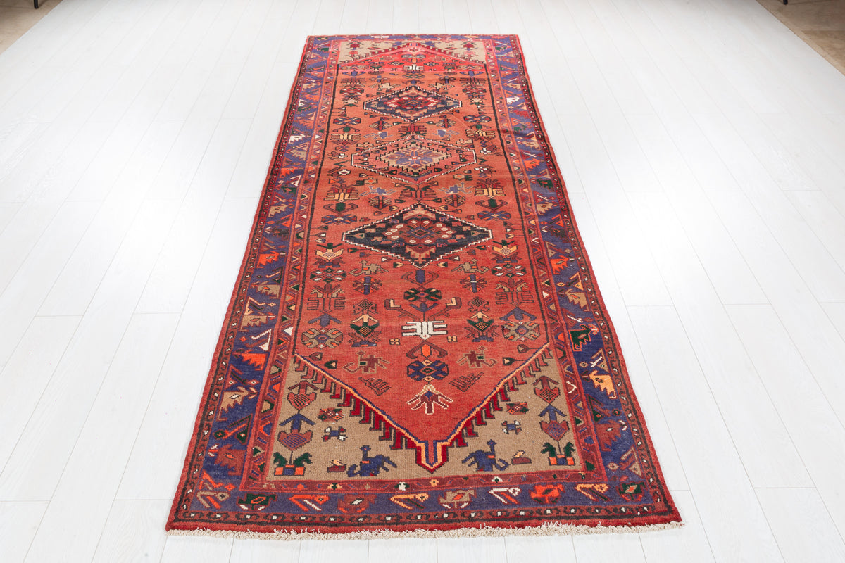 Vintage Geometric Medallion Runner Rug, Rust Red – 9' 4" x 3' 8" (285 x 111 cm)