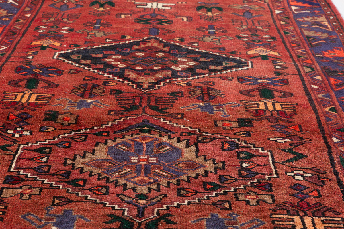 Vintage Geometric Medallion Runner Rug, Rust Red – 9' 4" x 3' 8" (285 x 111 cm)