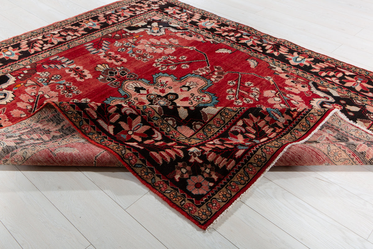 Rare Collectible Vintage Red & Pink Wool Rug – 7' 0" x 5' 11" (214 x 181 cm)