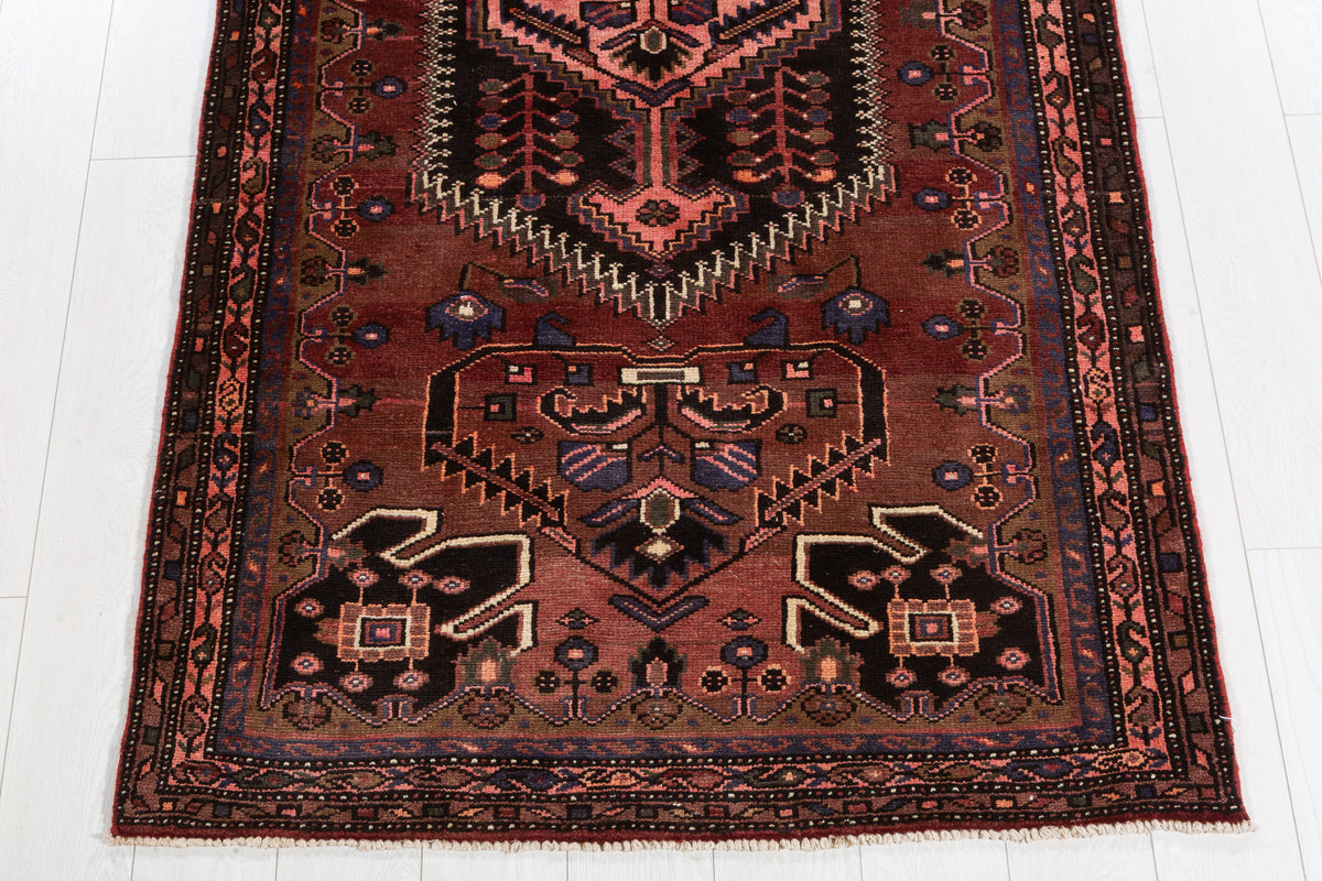 Vintage Geometric Medallion Runner Rug, Rust Red & Pink – 10' 9" x 3' 9" (327 x 114 cm)