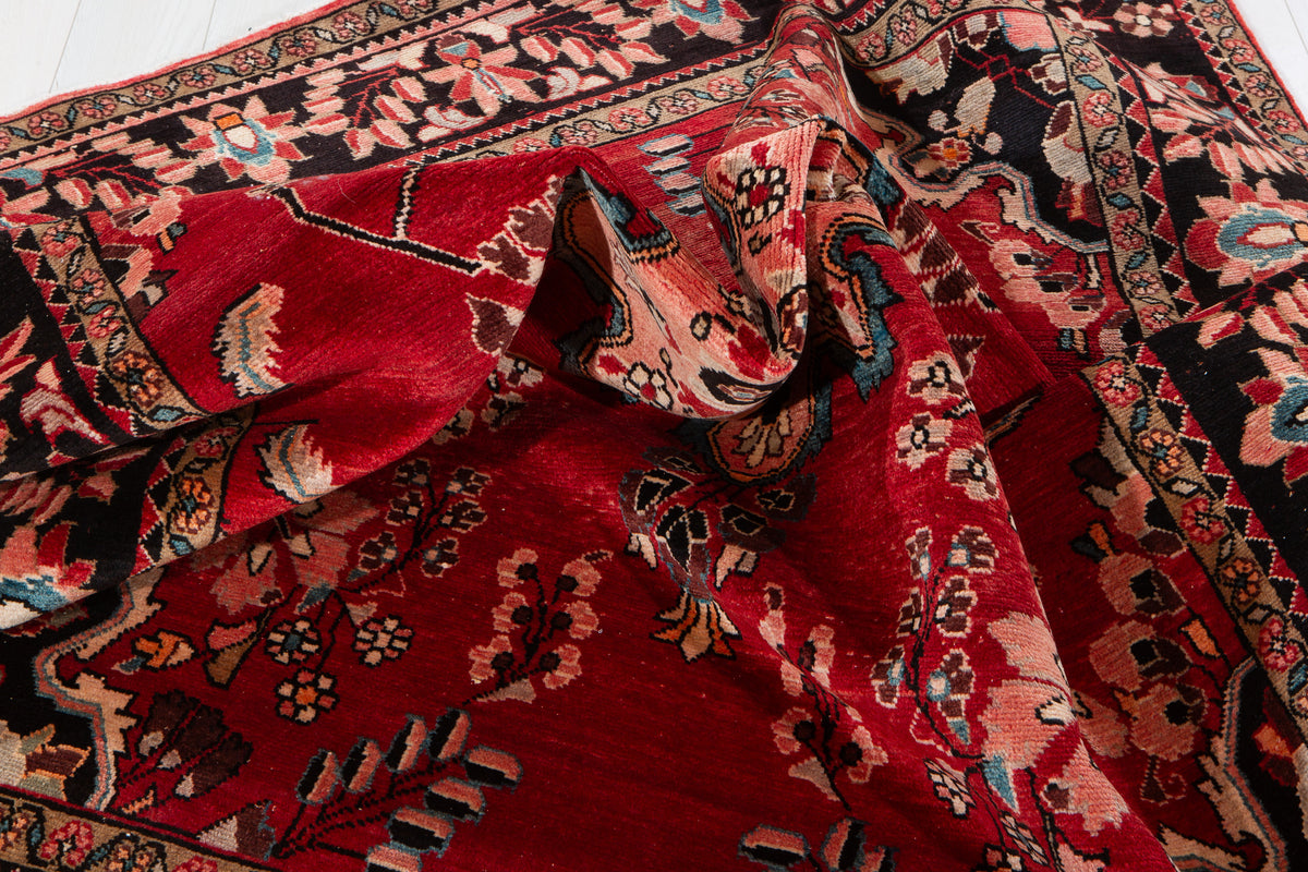 Rare Collectible Vintage Red & Pink Wool Rug – 7' 0" x 5' 11" (214 x 181 cm)