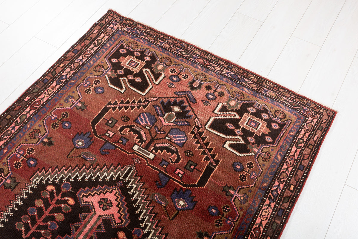 Vintage Geometric Medallion Runner Rug, Rust Red & Pink – 10' 9" x 3' 9" (327 x 114 cm)