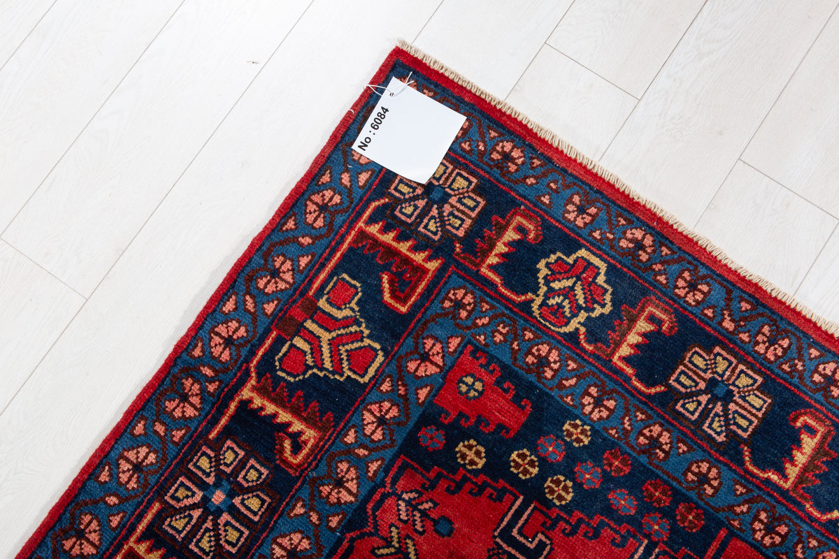 Rare Collectible Vintage Orange Red & Pink Geometric Medallion Wool Rug – 6' 8" x 5' 2" (204 x 158 cm)