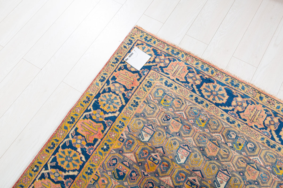 Rare Collectible Antique Orange Yellowish & Blue Wool Rug – 11' 4" x 5' 1" (346 x 156 cm)