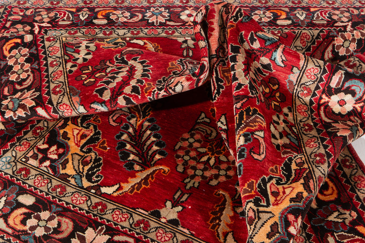 Rare Collectible Antique Red Floral Wool Rug – 6' 11" x 5' 3" (210 x 159 cm)