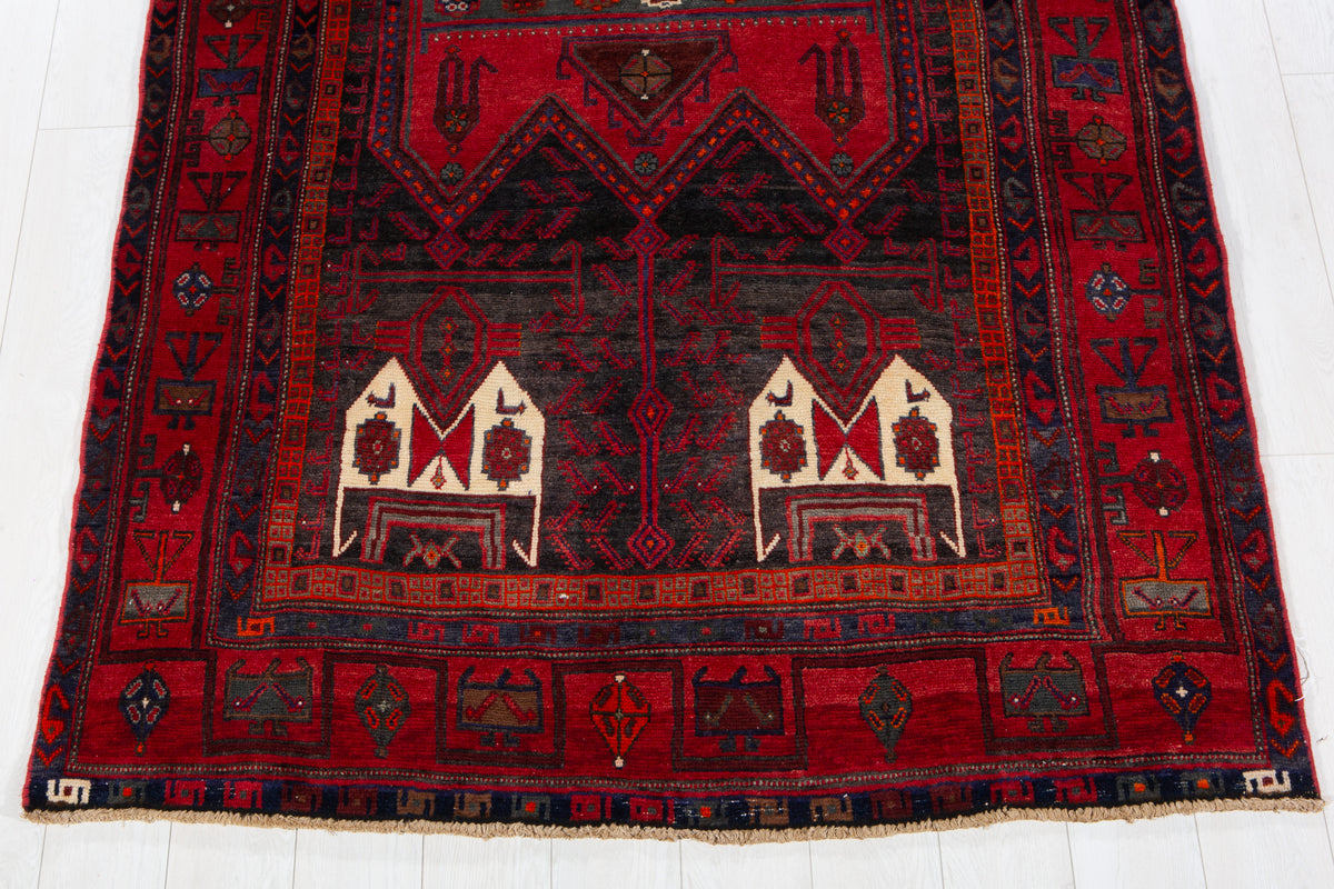 Antique Red & Black Hand-Knotted Wool Rug – 10' 2" x 4' 10" (311 x 148 cm)
