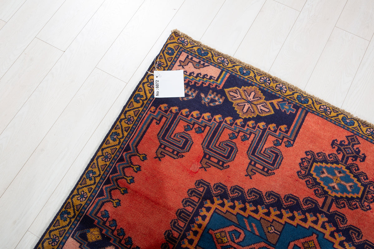 Collectible Vintage Orange Red & Blue Hand-Knotted Wool Rug – 8' 6" x 5' 0" (260 x 153 cm)