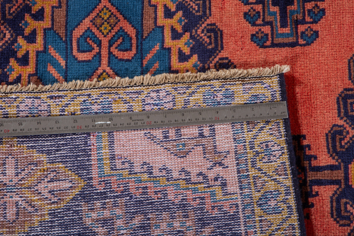 Collectible Vintage Orange Red & Blue Hand-Knotted Wool Rug – 8' 6" x 5' 0" (260 x 153 cm)