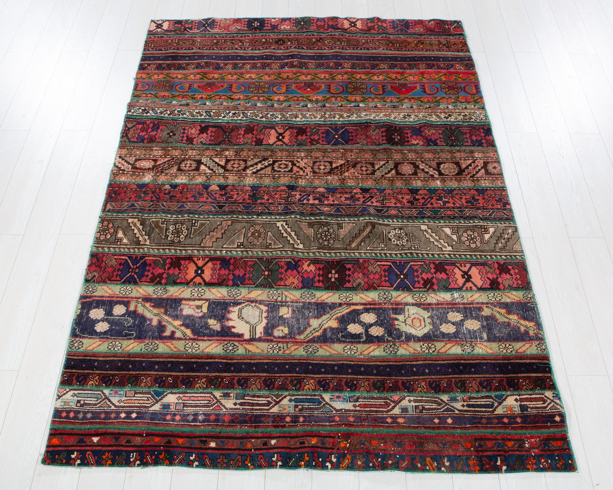 Vintage Multicolour Hand-Knotted Patchwork Rug – 7' 11" x 5' 6" (242 x 168 cm)