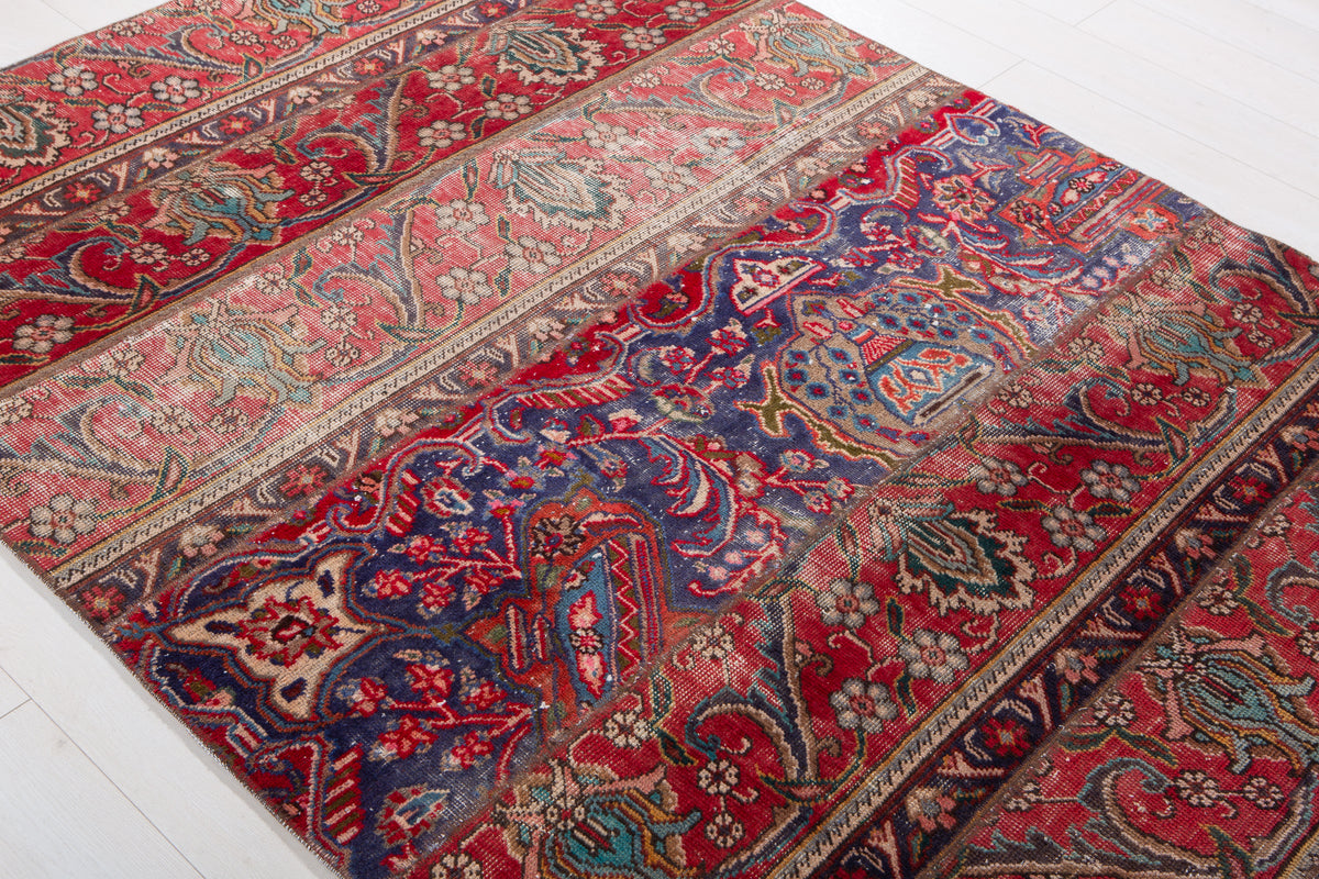 Vintage Multicolour Hand-Knotted Patchwork Rug – 6' 11" x 5' 0" (212 x 152 cm)