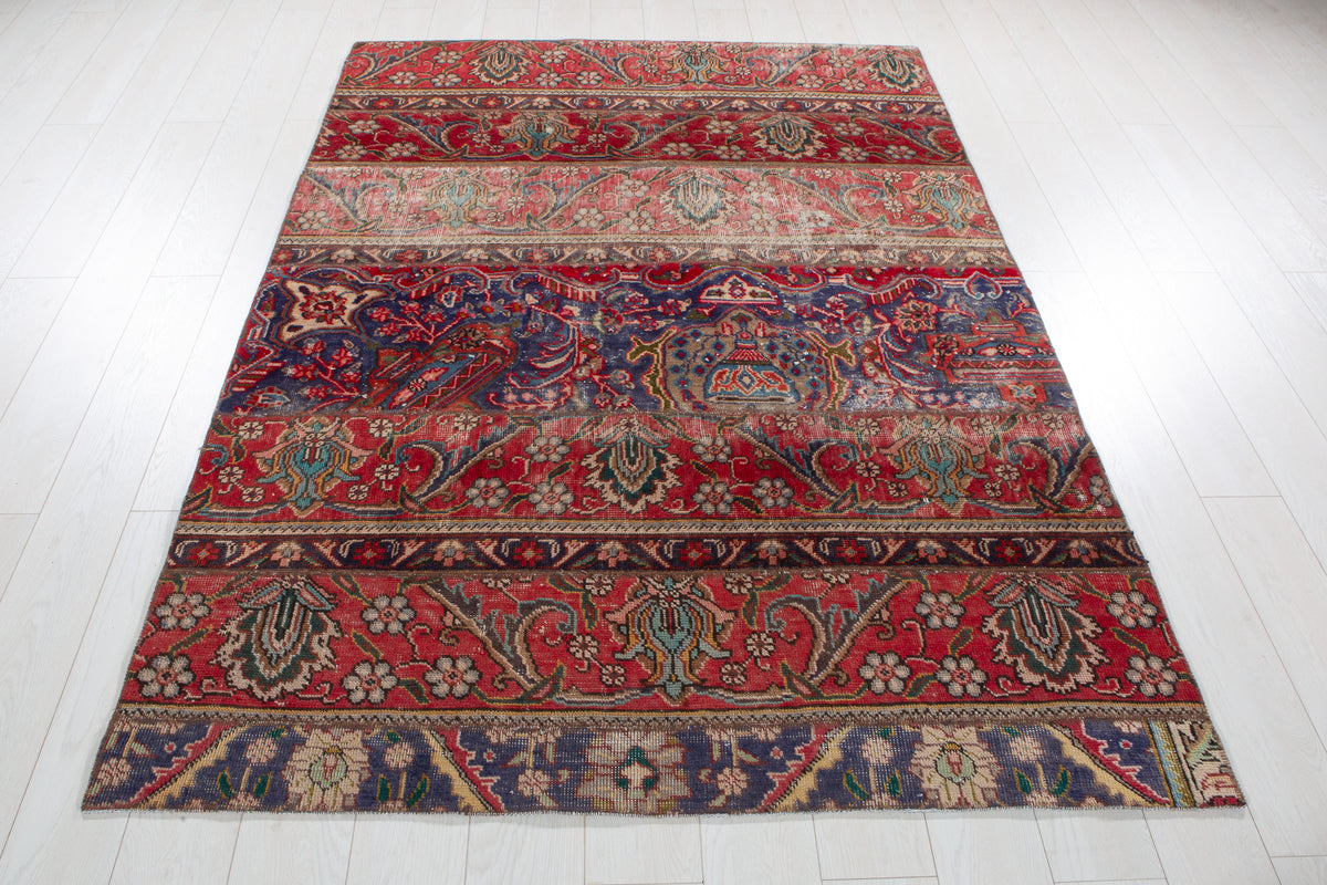 Vintage Multicolour Hand-Knotted Patchwork Rug – 6' 11" x 5' 0" (212 x 152 cm)