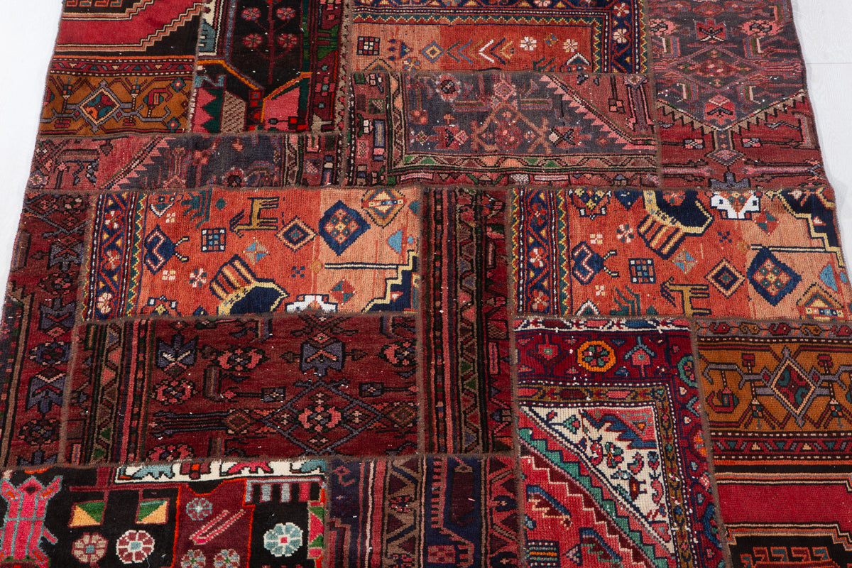 Vintage Multicolour Hand-Knotted Patchwork Rug – 6' 8" x 4' 10" (203 x 147 cm)