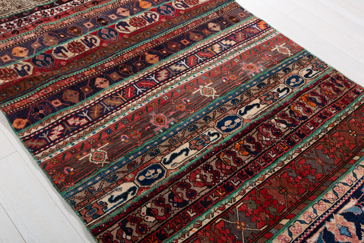 Vintage Multicolour Hand-Knotted Patchwork Rug – 7' 4" x 4' 8" (224 x 141 cm)