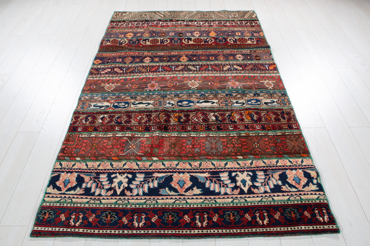 Vintage Multicolour Hand-Knotted Patchwork Rug – 7' 4" x 4' 8" (224 x 141 cm)