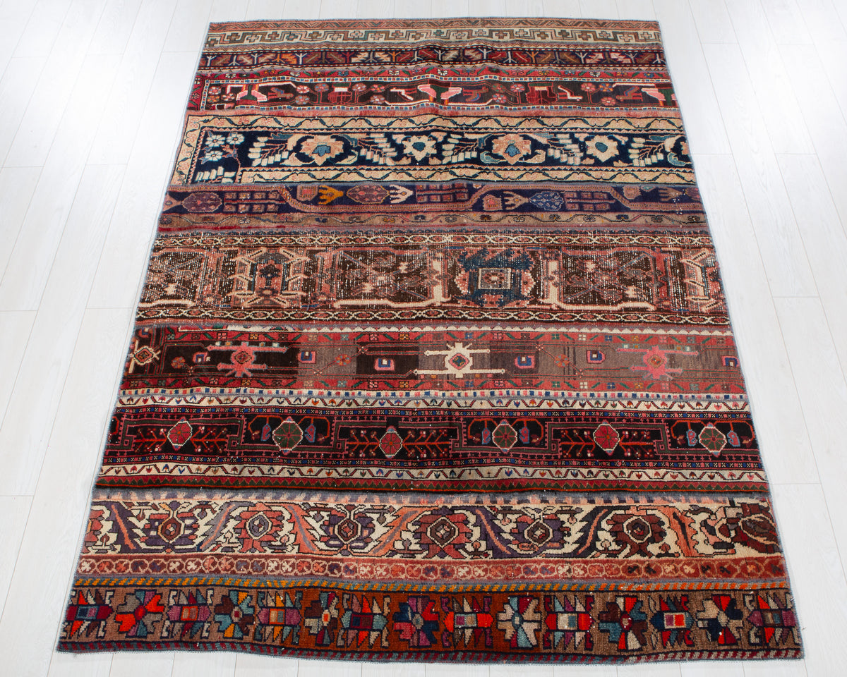 Vintage Multicolour Hand-Knotted Patchwork Rug – 7' 10" x 5' 8" (240 x 173 cm)