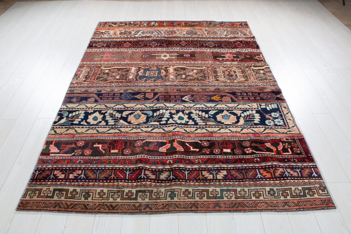 Vintage Multicolour Hand-Knotted Patchwork Rug – 7' 10" x 5' 8" (240 x 173 cm)