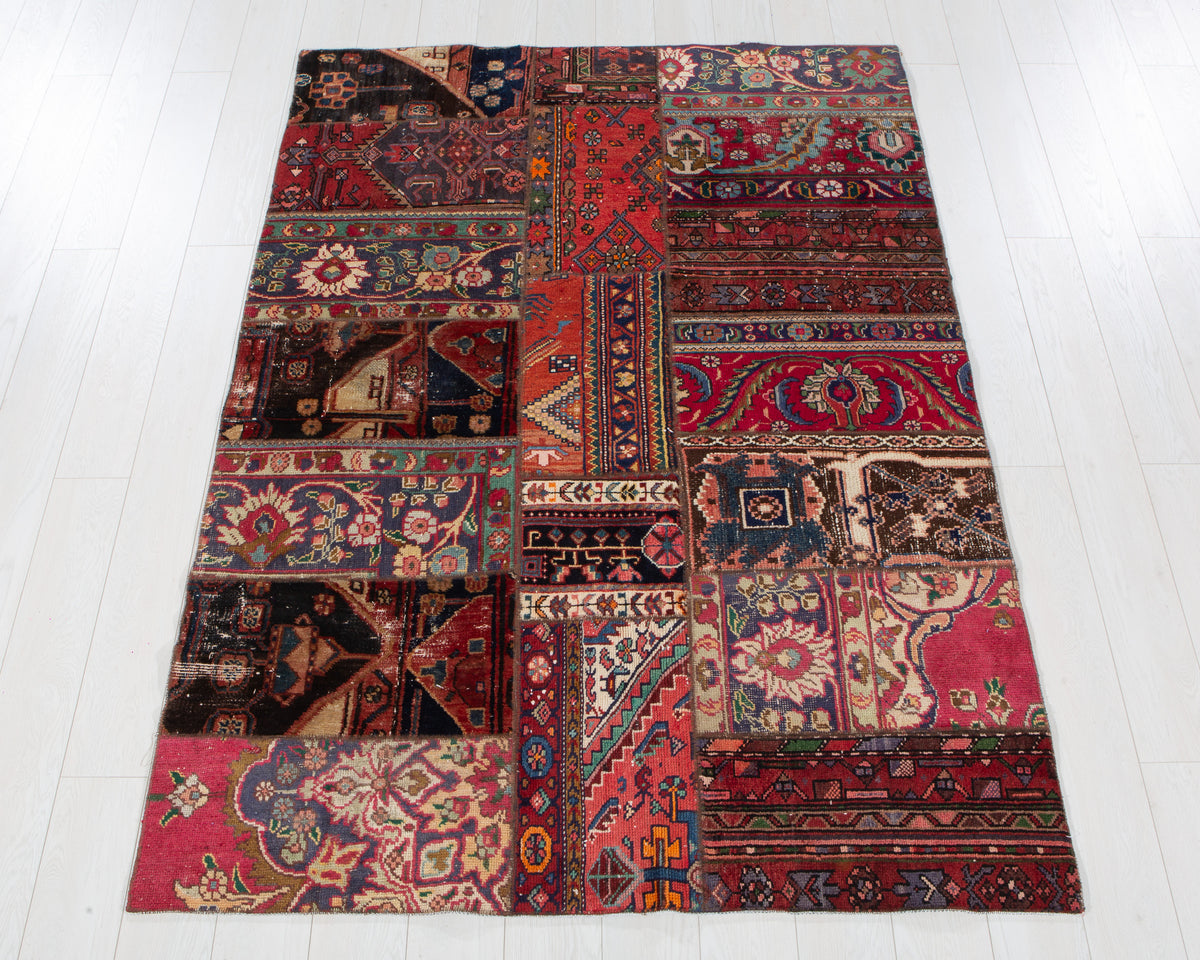 Vintage Multicolour Hand-Knotted Patchwork Rug – 6' 11" x 4' 9" (211 x 146 cm)