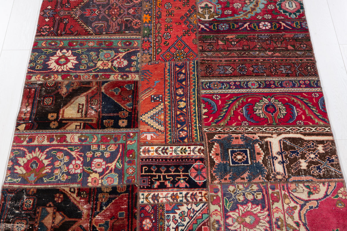 Vintage Multicolour Hand-Knotted Patchwork Rug – 6' 11" x 4' 9" (211 x 146 cm)
