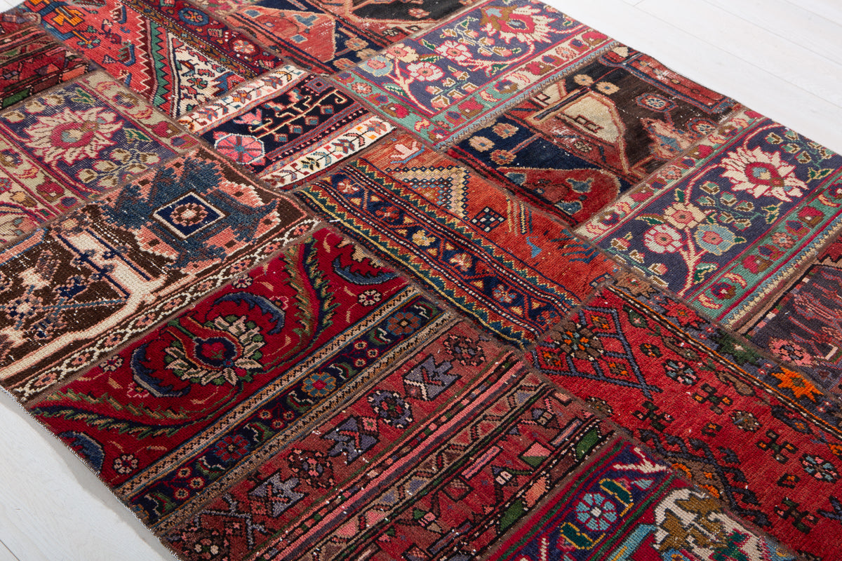 Vintage Multicolour Hand-Knotted Patchwork Rug – 6' 11" x 4' 9" (211 x 146 cm)
