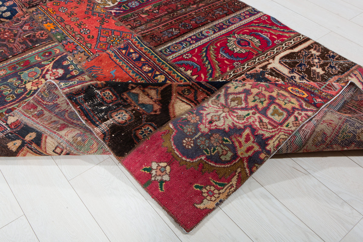 Vintage Multicolour Hand-Knotted Patchwork Rug – 6' 11" x 4' 9" (211 x 146 cm)
