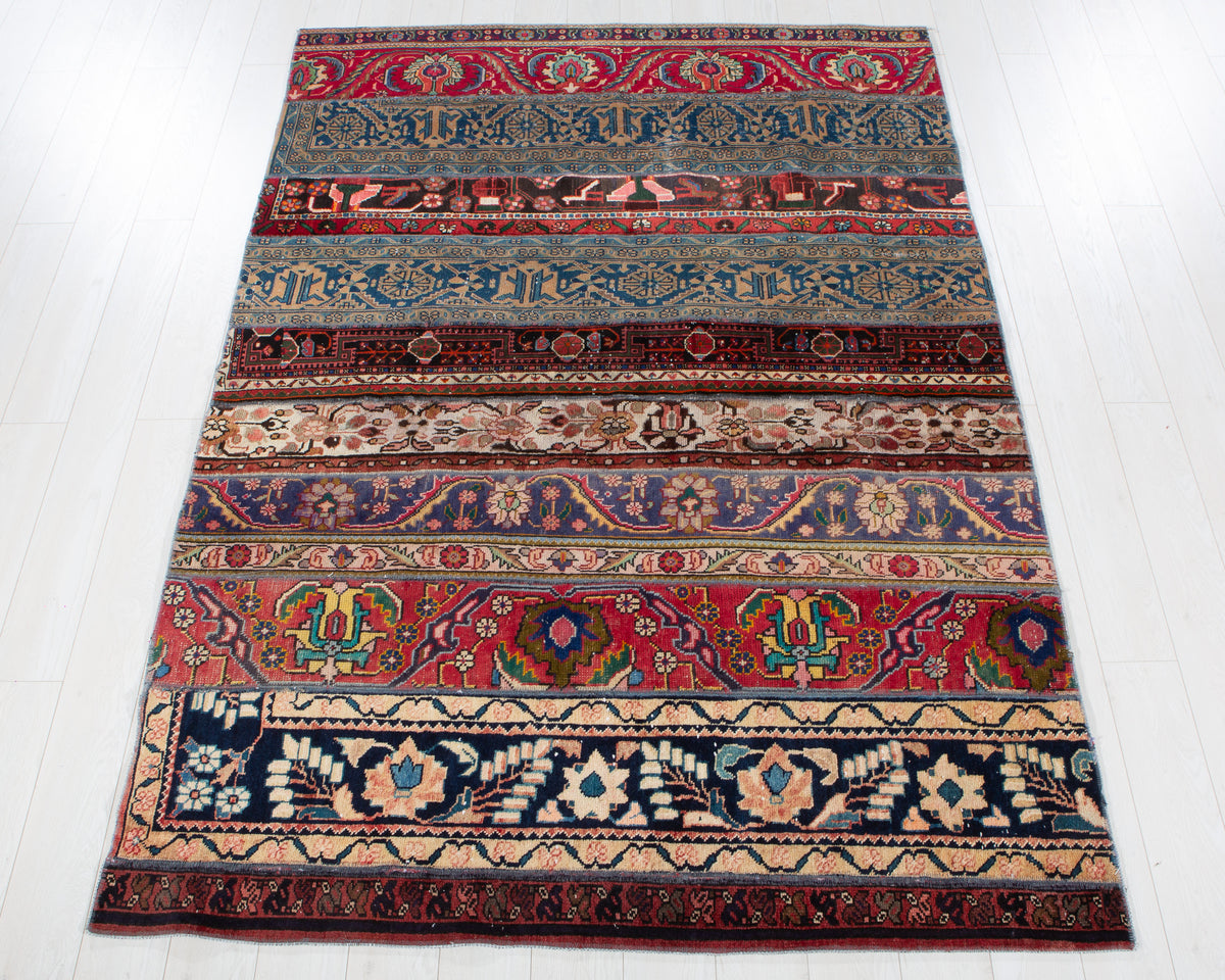 Vintage Multicolour Hand-Knotted Patchwork Rug – 8' 0" x 5' 7" (243 x 170 cm)