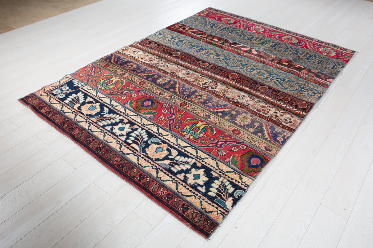Vintage Multicolour Hand-Knotted Patchwork Rug – 8' 0" x 5' 7" (243 x 170 cm)