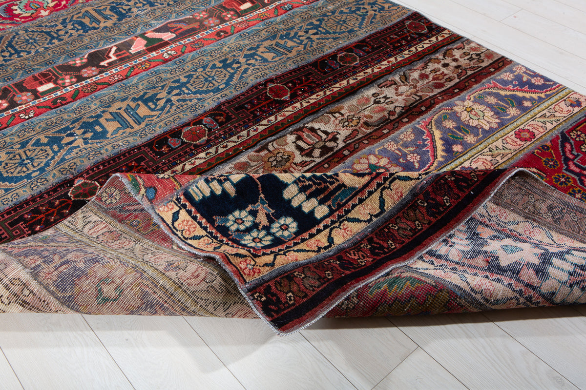 Vintage Multicolour Hand-Knotted Patchwork Rug – 8' 0" x 5' 7" (243 x 170 cm)
