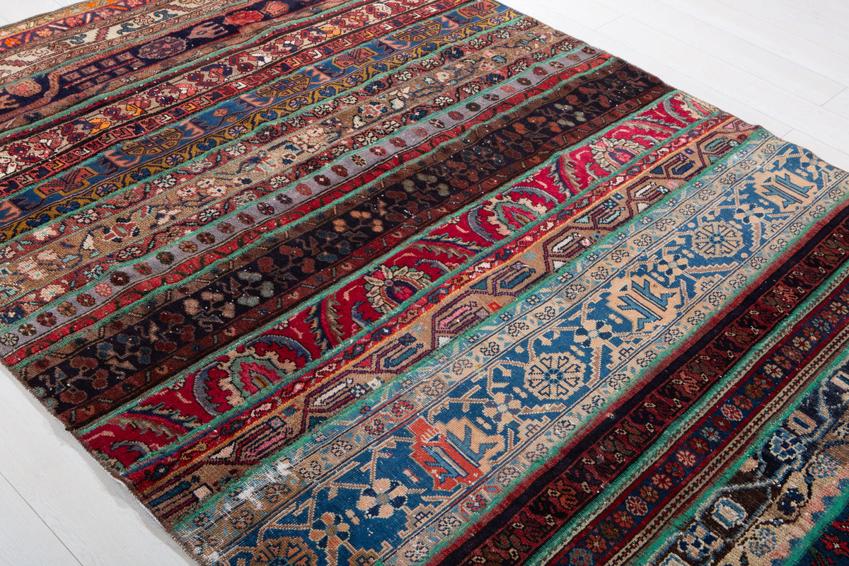 Vintage Multicolour Hand-Knotted Patchwork Rug – 7' 11" x 5' 5" (242 x 166 cm)