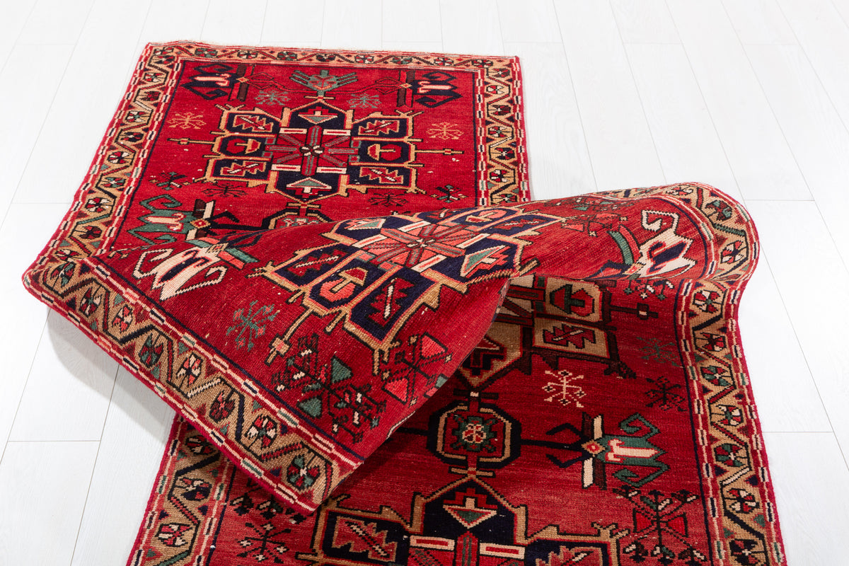 Antique Tribal Geometric Runner Rug, Red – 10' 0" x 3' 0" (304 x 92 cm)